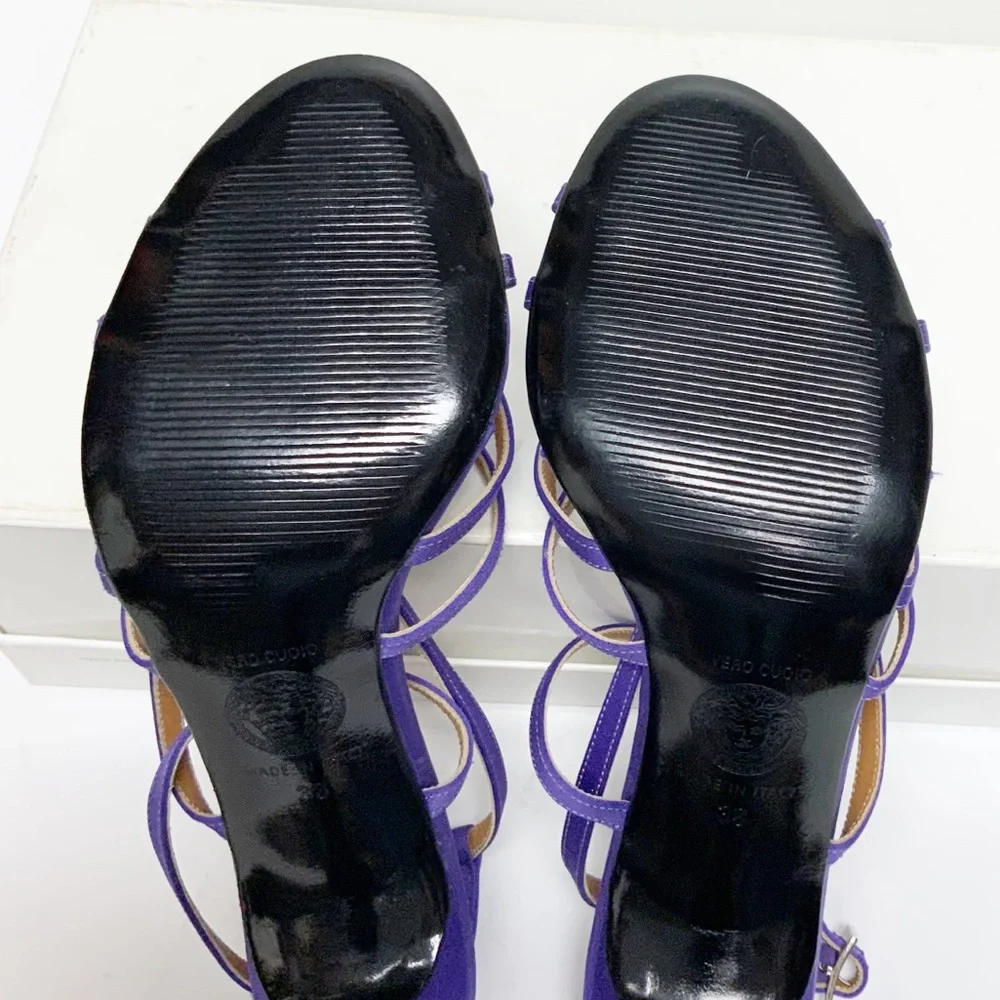Versace purple satin and rhinestone sandals  38